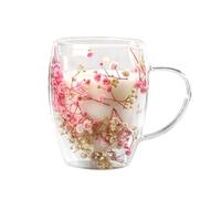 Uikdjgu Creatives Real Flower Double Glass High Appearance Level Full Star Dried Flower Milk Coffee Glass 350ml Household Cup Easy to Use A
