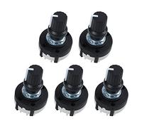 Uikdjgu Single Switch Rotary 3P4T 5-Pack with Knob | 3-pole, 4-position design on a single deck; 9mm mounting hole, 6mm shaft, 15 terminals, compact metal/plastic body.