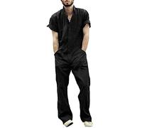 UIKIFY Denim Dungarees Overalls Mens Workwear Adjustable Straps Jumpsuit,Designer Cargo Trousers with Pockets,Cowboy Straight Leg Long Pants Relaxed Fit Suspender Playsuits Black L