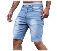 UIKIFY Denim Shorts Mens Stretchy Jeans Jorts Men's Slim Fit Combat Shorts for Men UK Capri Summer Western Multiple Pocket Streetwear for Holiday Light Blue