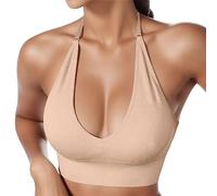 UIKIFY Halter Neck Bra for Women UK,Non Wired Workout Sports Bras Sexy Backless Bralette Seamless Support Padded Bras Comfort Wireless Gym Tank Tops Yoga Crop Top Beige