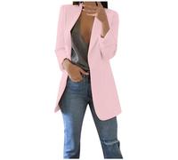 UIKIFY Ladies Suits & Blazers,Cardigans Blazer for Women UK Open Front Formal Lapel Suits Longline Jacket for Office Business Dating Dinner Pink L