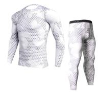 UIKIFY Long Sleeve Base Layer Compression Athletic Underwear Shirt Tights Top & Bottom Set Mens Thermal Compression Suit Cool Quick Dry Base Layer Bottom Underpants Top White