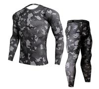 UIKIFY Long Sleeve Base Layer Compression Athletic Underwear Shirt Tights Top & Bottom Set Mens Thermal Compression Suit Cool Quick Dry Base Layer Bottom Underpants Top Black