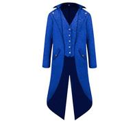 UIKIFY Medieval Tailcoat Suit for Men Steampunk Vintage Retro Long Tuxedo Jacket Victorian Gothic Frock Coat Renaissance Overcoat Halloween Costumes Blue XL