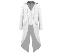 UIKIFY Medieval Tailcoat Suit for Men Steampunk Vintage Retro Long Tuxedo Jacket Victorian Gothic Frock Coat Renaissance Overcoat Halloween Costumes White L