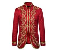 UIKIFY Mens Colonial Jacket Embroidery Tailcoat Medieval Vintage Coat Marquis Jackets Gothic Victorian Frock Coat Uniform Halloween Party Cosplay Costume Red L