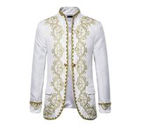UIKIFY Mens Colonial Jacket Embroidery Tailcoat Medieval Vintage Coat Marquis Jackets Gothic Victorian Frock Coat Uniform Halloween Party Cosplay Costume White XXL