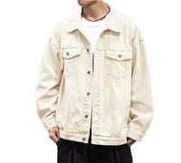 UIKIFY Men's Denim Jacket Classic Trucker Jean Jacket for Men Vintage Western Style Casual Workwear Jackets with Pockets Heavy Duty Button-Down Outerwear Regular Fit Long Sleeve Jean Coat White