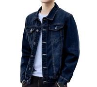 UIKIFY Mens Denim Jacket Long Sleeve Classic Trucker Coat for Men Comfortable Outerwear Designer Denim Jackets Button Down Jean Coat Classic Vintage Washed Cowboy Top with Pocket Blue1