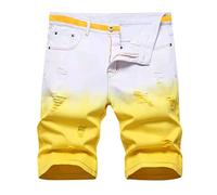 UIKIFY Mens Denim Shorts Stretchy Jeans Jorts Men's Regular Fit Bermuda Shorts for Men UK Capri Summer Light Weight Multiple Pocket Streetwear for Travel Yellow