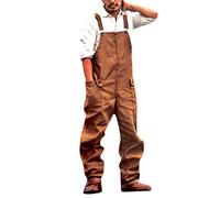 UIKIFY Mens Dungarees Denim,Mens Bib and Brace Overalls Adjustable Straps Jumpsuit,Designer Cargo Trousers with Pockets,Cowboy Straight Leg Long Pants Oversize Suspender Pants Brown XXL