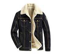 UIKIFY Men's Fleece Lined Denim Jacket Lapel Sherpa Windbreaker Thicken Warm Trucker Jean Jackets Winter Cowboy Coats Western Cowboy Coat Outwear Button Down Cargo Long Sleeve Black