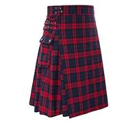 UIKIFY Men's Hybrid Straps Stud Cotton Scotland Plaid Utility Kilt Scottish Steampunk Wedding Half Kilt Lightweight Kilts for Men Military Highland Pleated Kilts Battle Casual Dress Red
