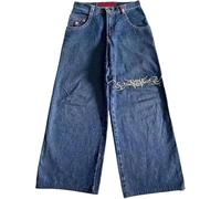 UIKIFY Mens Jeans for Men Loose Fit Baggy Wide Leg Denim Embroidered Pants Plus Size Stylish Straight Leg Trousers Skater Heavy Duty Jogger Bottom with Pockets Blue M