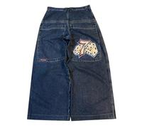 UIKIFY Mens Jeans for Men Loose Fit Baggy Wide Leg Denim Embroidered Pants Plus Size Stylish Straight Leg Trousers Skater Heavy Duty Jogger Bottom with Pockets Blue L