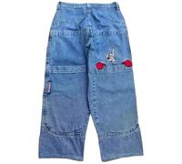 UIKIFY Mens Jeans for Men Loose Fit Baggy Wide Leg Denim Embroidered Pants Plus Size Stylish Straight Leg Trousers Skater Heavy Duty Jogger Bottom with Pockets Blue XXL
