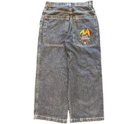 UIKIFY Mens Jeans for Men Loose Fit Baggy Wide Leg Denim Embroidered Pants Plus Size Stylish Straight Leg Trousers Skater Heavy Duty Jogger Bottom with Pockets Blue M