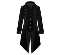UIKIFY Men's Retro Tuxedo Jacket Long Medieval Tailcoat Suit Steampunk Vintage Gothic Embroidery Frock Coat Renaissance Overcoat Halloween Costumes Black L