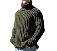 UIKIFY Men's Roll Turtle Ribbed Jumper Slim Fit Pullover Turtleneck Twisted Knitted Sweater Top Warm Thick Autumn, Winter Sweaters Solid Color Chunky Cable Jumpers Knitwear Green