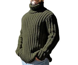 UIKIFY Men's Roll Turtle Ribbed Jumper Slim Fit Pullover Turtleneck Twisted Knitted Sweater Top Warm Thick Autumn, Winter Sweaters Solid Color Chunky Cable Jumpers Knitwear Green