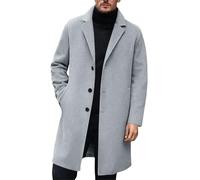 UIKIFY Men's Trench Coat Long Jacket Slim Fit Notch Lapel Single Breasted Pea Coat Winter Warm Wool Blend Business Long Jacket Overcoat hick Elegant Outerwear with pocket Grey S