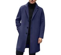 UIKIFY Men's Trench Coat Long Jacket Slim Fit Notch Lapel Single Breasted Pea Coat Winter Warm Wool Blend Business Long Jacket Overcoat hick Elegant Outerwear with pocket Navy L