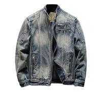 UIKIFY Men's Vintage Zip Jean Jacket Stand Collar Zip Bomber Denim Jacket Lightweight Classic Jean Coat Motorcycle Denim Coat for Men Heavy Duty Cowboy Jackets Zipper Jeans Outwear Blue