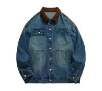 UIKIFY Men's Western Style Jacket Corduroy Collar Jean Jackets for Men UK Classic Denim Trucker Long Sleeves Coat Lightweight Regular Fit Outdoor Classic Button Down Cowboy Wear Sportwear