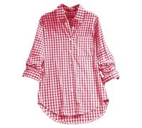UIKIFY Women's Checked Shirts Gingham Shirt for Women UK Long Sleeve Plaid Button Down Blouse Cotton Blend Oversized Checkered Shirt with Pocket Casual Cowboy Shirt Ladies Tops