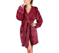 UIKIFY Womens Short Dressing Gown Fleece Plush Robe Printed Fluffy Fuzzy Warm Cozy Wearable Bathrobe Shower Spa Wrap Robes Womens Housecoats Wine S