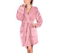 UIKIFY Womens Short Dressing Gown Fleece Plush Robe Printed Fluffy Fuzzy Warm Cozy Wearable Bathrobe Shower Spa Wrap Robes Womens Housecoats Pink M