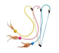 uikios 3Pieces Interactive Cats Teaser Toy Set Colorful Elastic Net Tube Wand With Soft Feathered Stimulate Ability Elastic Mesh Cats Teaser Stick