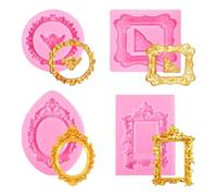 uikios 4 Piece Vintage Hollowout Embossed Photo Frame Silicones Fondant Mold Set Sugar Craft Baking Decorations Silicones Cake Molds Vintage Embossed Frame