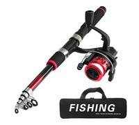 uikios Beginner Fishing Set Including Telescopic Rod Float Baits Metal Hook Connector Fishing Reel Landing Net & Storage Bag