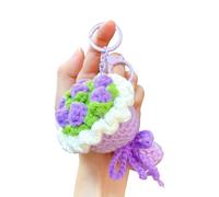 uikios Crochet Rose Bouquet Keychain Purse Charm for Women Valentines Gifts Car Rings