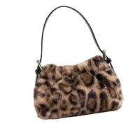 uikios Lightweight Leopards Fuzzy Bag Organizers Top Handle Soft Fabric Handbag Multi Compartment Design Commute Companion Leopards Fuzzy Commuters