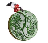 UILENAWEB Chinese Green Jade Dragon Phoenix Pendant Necklace, Auspicious Gemstone Amulet, 1pcs 49x29x8mm