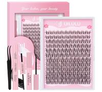 Uilulu D Curl Lash Extension Kit 10-18mm Wispy Clusters Bond, Seal, Glue Remover, Tweezers (U09)