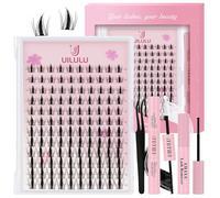 Uilulu Lash Clusters Kit 10-16mm Natural D Curl False Eyelashes, DIY Extension With Bond & Seal, Glue Remover, Tweezers (U07)