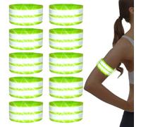 UILYNIU 10 Pcs Reflective Wrist Strap, High Visibility Armbands, Reflective Armbands, Self-adhesive Reflective Bands, Running Safety Gear, Reflector Strap for Arm Leg Ankle Wrist Night Sports (Green)
