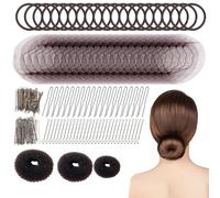 UILYNIU 183 Pack Ballet Hair Bun Net Set, 3Pcs Hair Bun Donut, 60Pcs Invisible Bun Nets, 50Pcs Bobby Pins, 50Pcs U Shaped Pins, 20pcs Elastic Hair Bands for Dancer Ballerina (Brown)