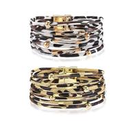 UILYNIU 2 Pack Leopard Print Bracelets with Magnetic Buckle for Women (Multicolor)