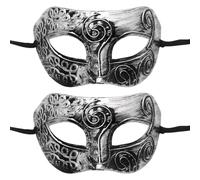 UILYNIU 2 Pack Mens Masquerade Mask Face Mask, Men's Ball Masks Mardi Gras Mask for Men, Roman Venetian Mask Opera Vintage Mask for Halloween Fancy Dress Proms Carnival Accessory Party (Silver)