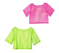 UILYNIU 2 Pack Neon Fishnet Top, Neon Fishnet Off Shoulder T-Shirt, 1980s Punk Neon Netted Tshirt, Women's 80s Costume Accessories for Retro Theme Party, Fancy Dress Events, Club Wear (Green, Pink)