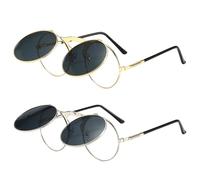 UILYNIU 2 Pairs Flip Up Steampunk Sunglasses Black Gothic Round Retro Hippy Specs for Men Women, UV400 Protection Vintage Stylish Round Eyeglasses Circle Sun Glasses for Outdoor, Driving (2PCS)