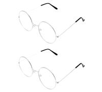 UILYNIU 2 pairs Round Silver with Clear Lenses Accessory Childrens Wizard Glasses Costume Glasses Black Round Glasses Metal Rimmed,Fake Glasses for Father Christmas,Grandma,Grandpa,Nerds (2 pairs)