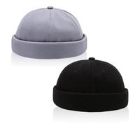 UILYNIU 2 Pcs Grey Black Docker Hat Men Fisherman Beanie Hat Men Skull Cap Brimless Beanie Mens Cap Brimless Hat Rolled Beanie Men's Skullies Beanies Vintage