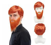 UILYNIU 2 Pcs Men's Wig with Big Beard - Ginger Boyband Punk Rock Fancy Dress Orange Wig for Men 60s 70s 80s Costume Accessories