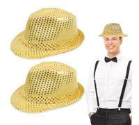 UILYNIU 2 Pcs Sequin Hat Glitter Jazz Caps for Adult, Hip-Hop Shiny Hat Fancy Dress, Sequin Fedora Hats, Shiny Disco Hats for Dance Shows,Parties,Gangsters Rapper Cowboy Mardi Gras (Gold)